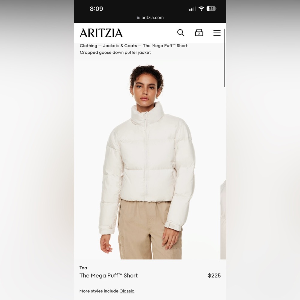 ARITZIA MEGA PUFF WHITE XXS WORN 10x